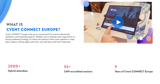 Image of person touching a touch screen with text 'What is Cvent Connect Europe?'