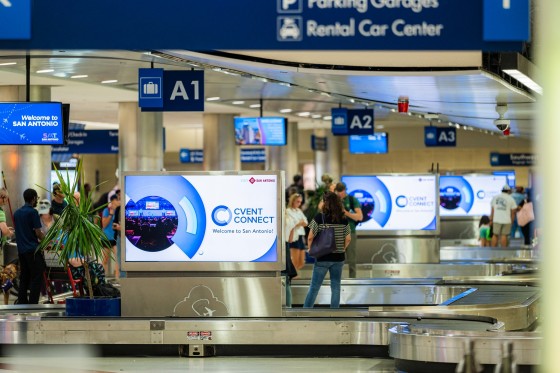 Airport travel image with a Cvent CONNECT 2024 advertisement on the left-hand side.