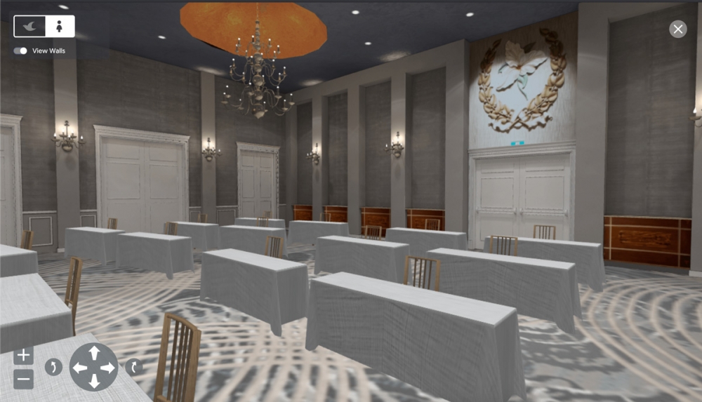 Create event layouts with distancing measures in the virtual reality at the Omni William Penn Hotel.