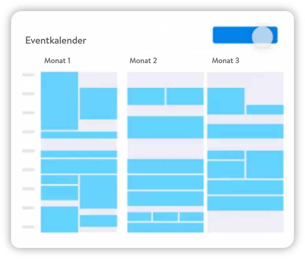 Event calendar showing months 1, 2, and 3 with varying blue block sizes for each month.