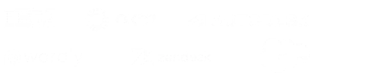 IBM, Okta, Autodesk, Zendesk, Salesforce, and Wordly logos in white on a black background.