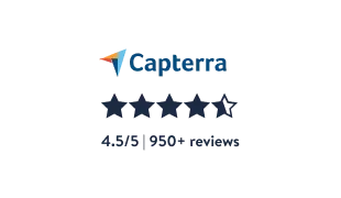 Capterra logo with five stars and a rating of 4.5 out of 5 based on 950+ reviews.