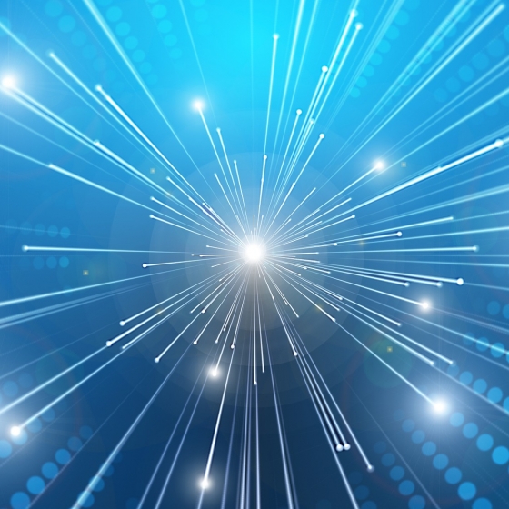 A blue abstract with white lines and dots resembling a burst of light in the middle.