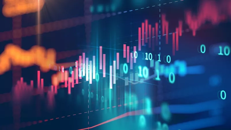 Abstract line graph with numbers and a light source, representing data trends and financial information.