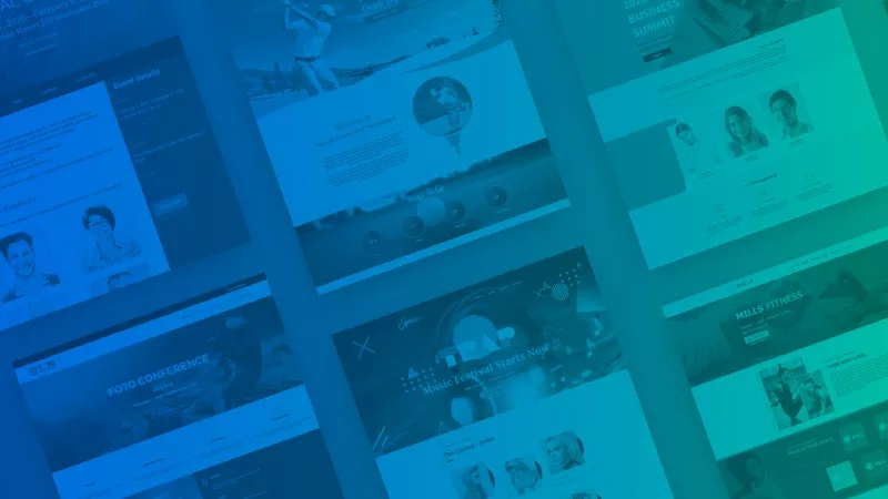 Event websites made with the event landing page template from HubSpot.