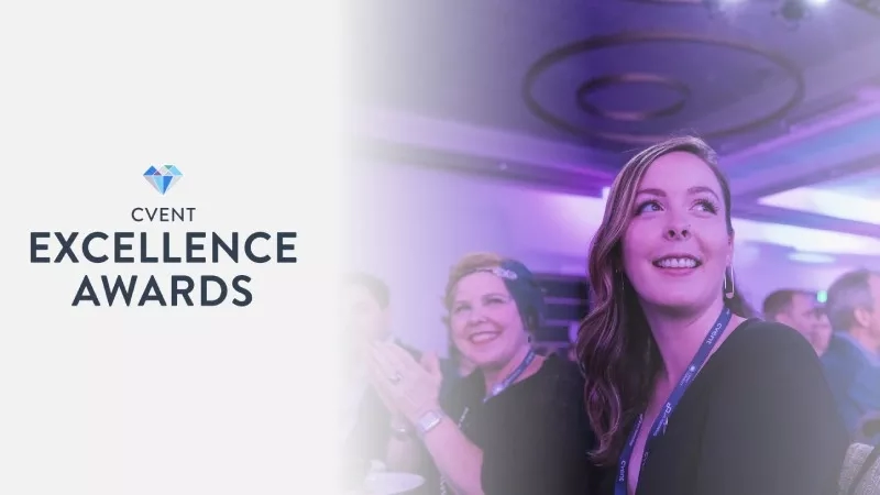 Two smiling women and the words "Cvent Excellence Awards" in the top left corner.