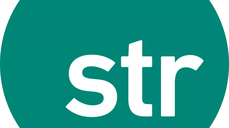 Teal background with white text spelling "str" with an underscore below the first letter.