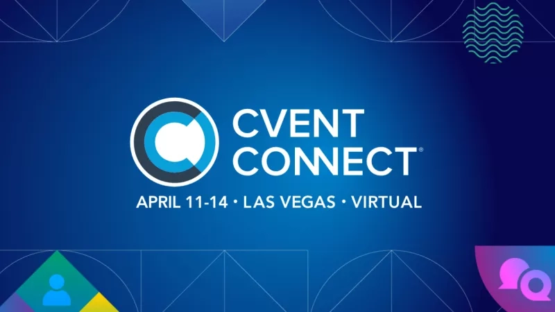 Event Connect logo with Las Vegas on blue background with geometric and human icons.