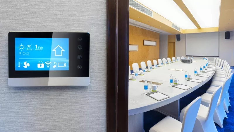 Meeting room with smart thermostat showing hotel automation at The Westin Langkawi Resort & Spa.