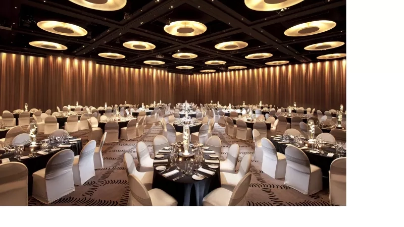 Gala dinner setting at the ballroom of Grand Hyatt Melbourne, Australia.