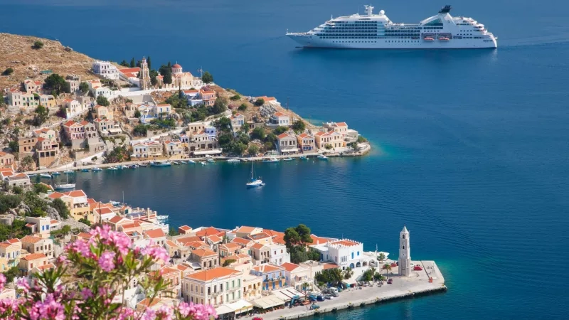 cruise ship off the coast in the medierranean