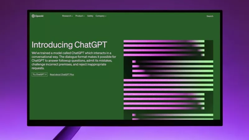 Screen displaying a text that reads "Introducing Chat GPT" on a purple background.