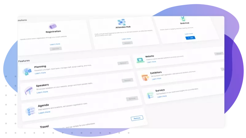 A screenshot of the Event Management Software displaying various features and options.