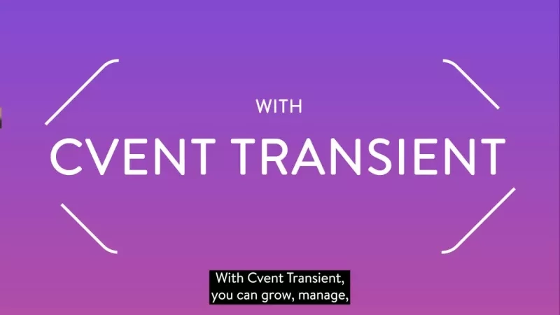 Cvent Transient logo on a purple background with text, "With Cvent Transient, you can grow, manage."