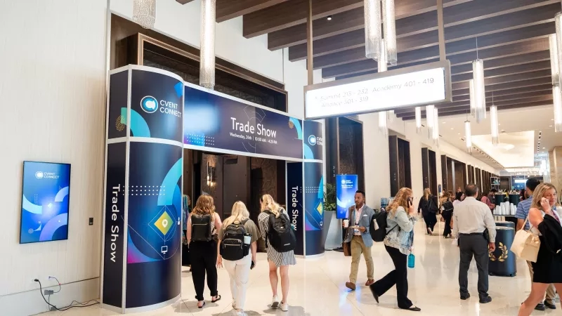 Attendees entering the trade show at Cvent CONNECT 2023 in Nashville, Tennessee.