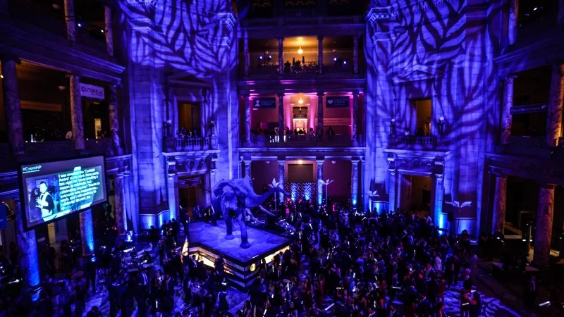 Large group of people at the Smithsonian National Museum of Natural History for the HP OutBreak Awards.