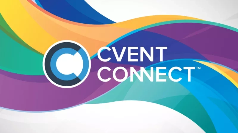 The Event Connect logo with a colorful abstract background and a white background in the bottom.
