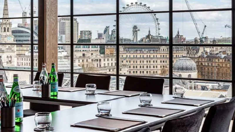 DDR conference room in London with panoramic views of the city skyline.
