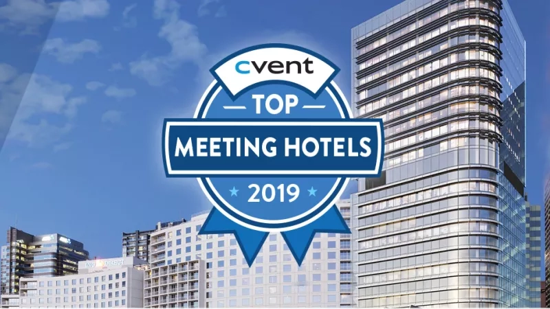 A cityscape featuring the top meeting hotels in 2019, showcasing modern architecture and urban landscape.