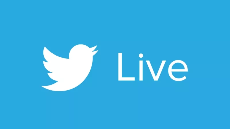 Twitter logo sharing a live event on a blue background with a white bird and the word live.