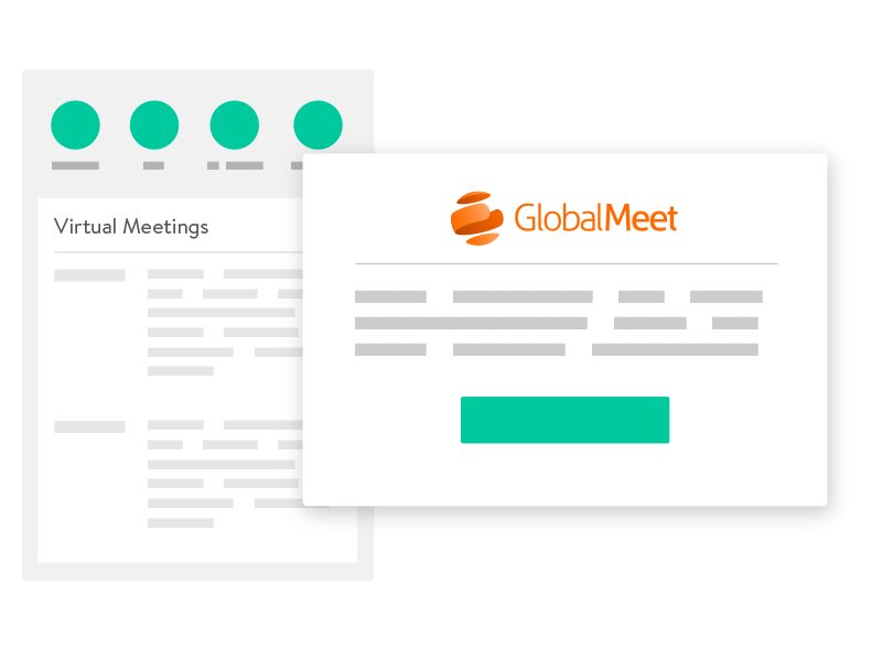 A GlobalMeet webpage with virtual meetings on the left and the GlobalMeet logo on the right.