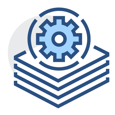 A gear on top of a stack of documents, representing the reporting and analytics features of ARCHIBUS.