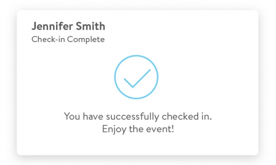 An example of an arrival screen with a check-in confirmation and a checkmark inside a circle.