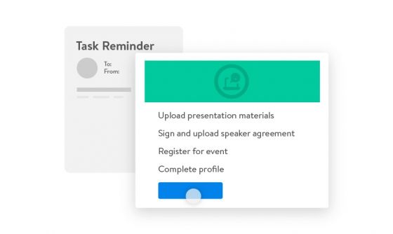 A screenshot of the task reminder function of the Speaker Resource Center, with a pop-up menu displayed.