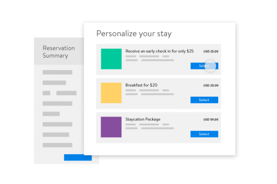 A screen shot of the personalization section of the booking page, showing the options available to the guest.