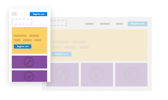Two screens show a website with a dynamic display for different devices.