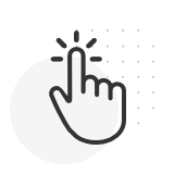 A hand icon with a spark on the index finger on a black background with white dots.
