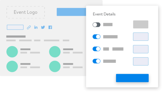A screenshot of an event template on a tablet with an event logo and event details.