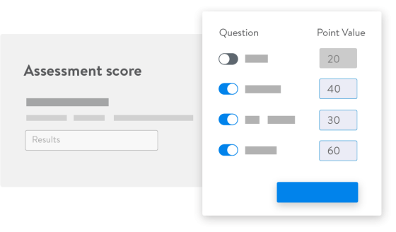Assessment score Results on left and toggles with point values on right side by side on screen