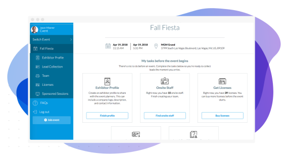 Exhibitor management dashboard for the fall fiesta event in the MGM Grand Las Vegas Boulevard.