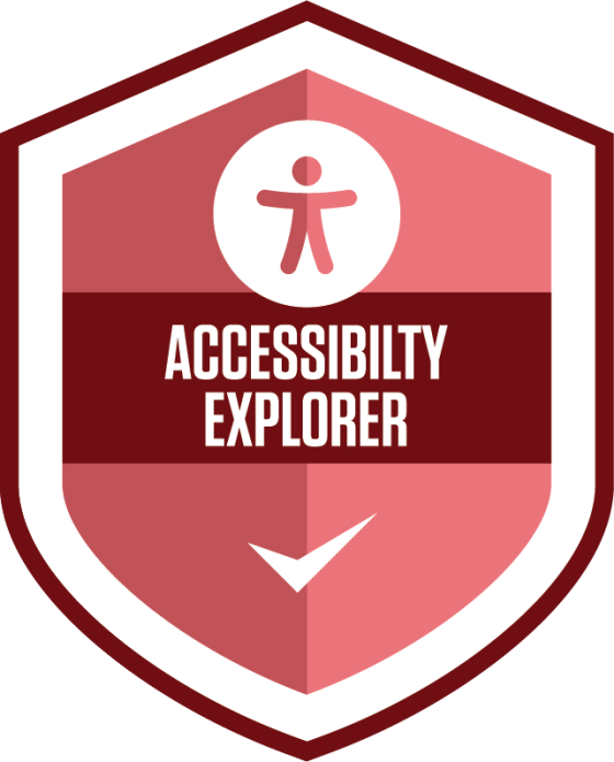 Badge with a pink shield and person icon above the text Accessibility Explorer.