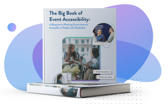 An accessibility book with a cover picture of people with disabilities placed on top of a book.
