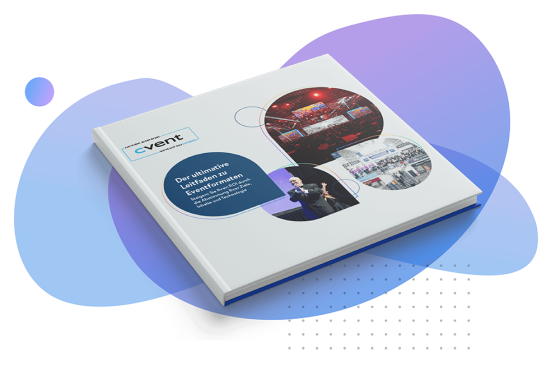 Ultimate guide to event formats, featuring a book titled "cvent" on a blue background.