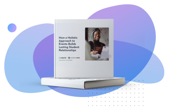 A book called "How a Holistic Approach to Events Builds Lasting Student Relationships" with a blue background.