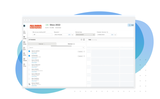 A screenshot of a Sibos 2022 event with a list of internal and external attendees.