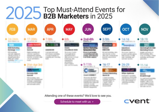 2025 trade show calendar for B2B marketers with a schedule to meet with Cvent.